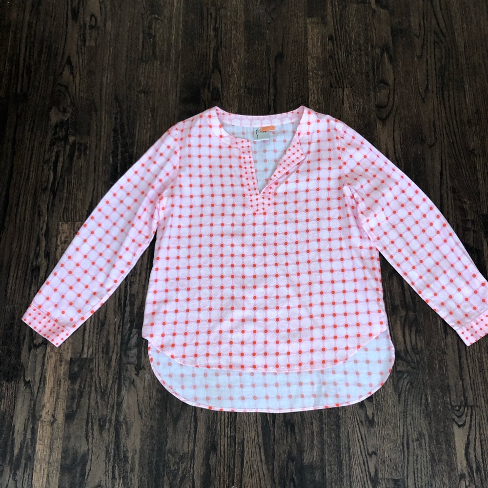 Finley Pink Dotted White Tunic Size Large